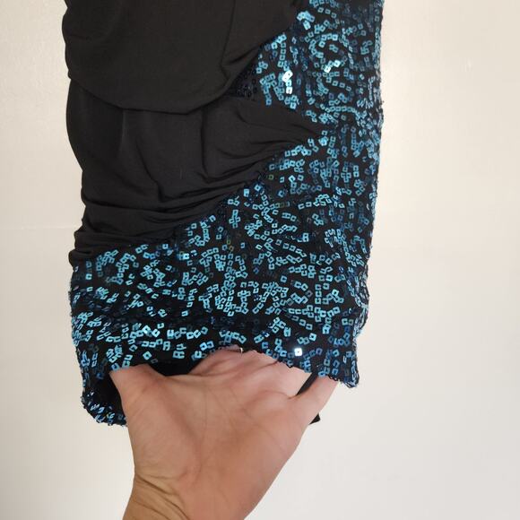 Vtg Y2K 90s Deb Strapless Mini Dress Size L Blue Sequin Bodycon Party HOCO Club - Picture 3 of 11